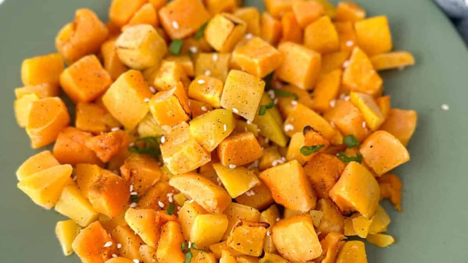 Perfectly roasted frozen butternut squash made in the air fryer.