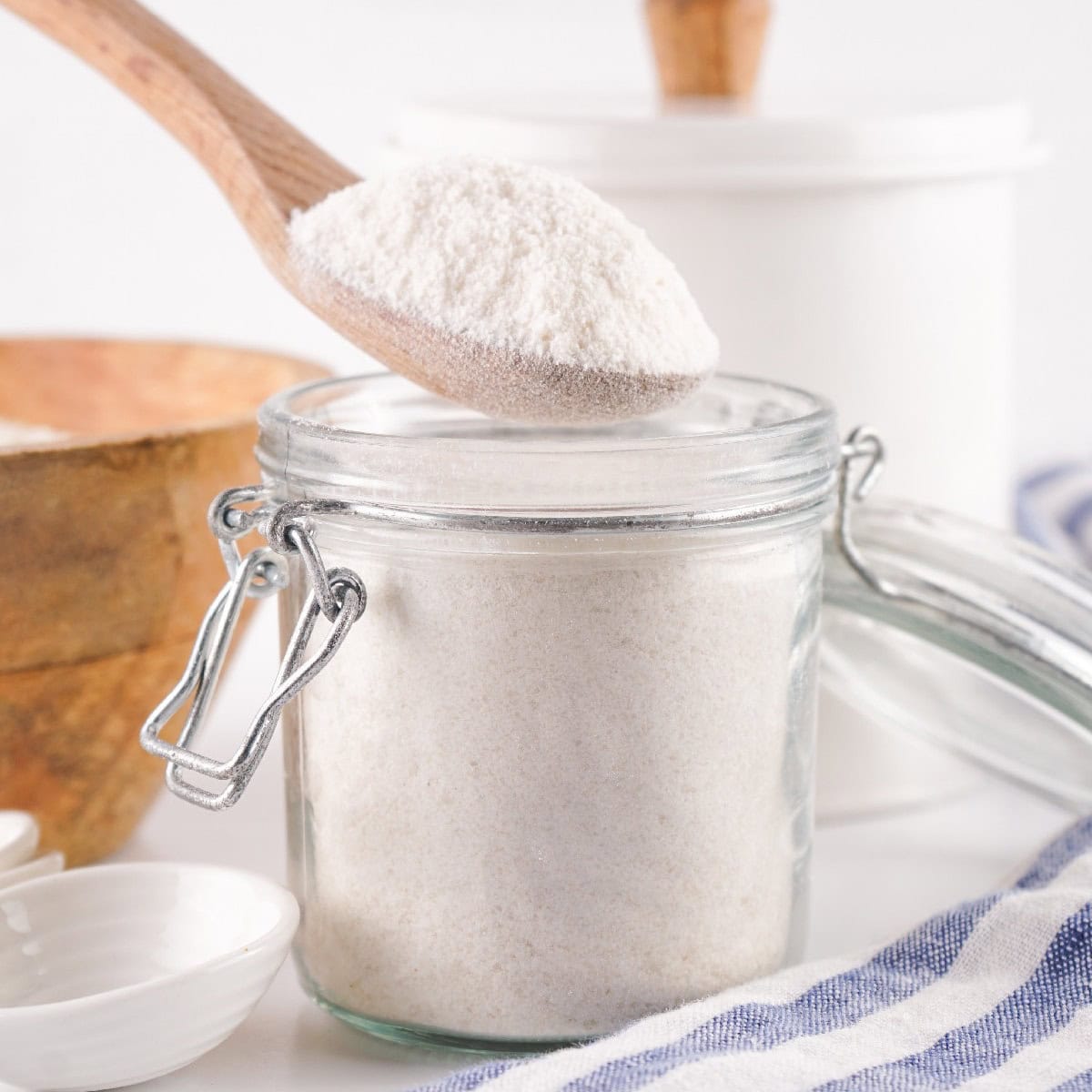 A Mason jar filled with rice.