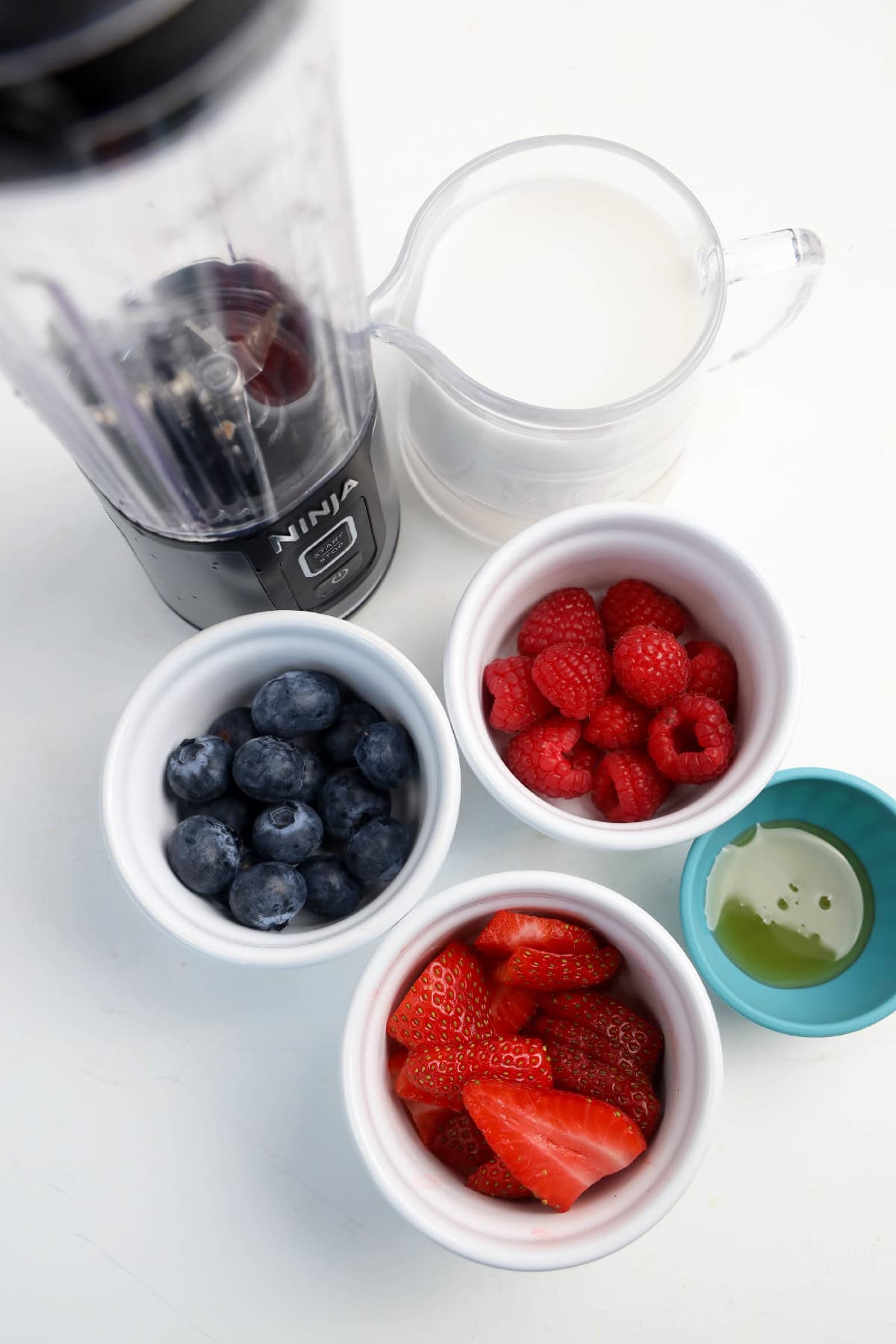 Triple berry smoothie ingredients.