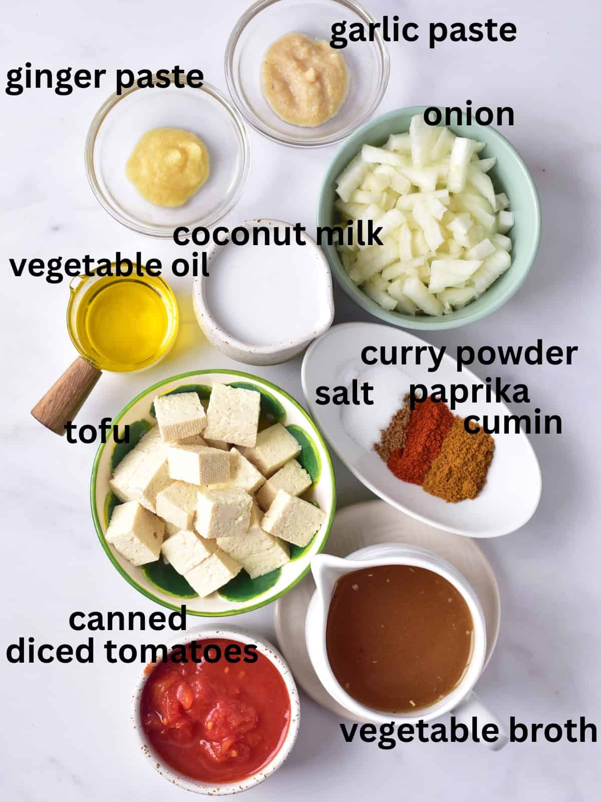 Yellow tofu curry ingredients.