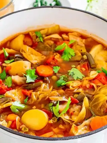 Hearty cabbage and vegetable soup.