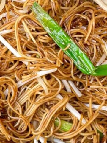 Cantonese Style Chow Mein on a white plate.