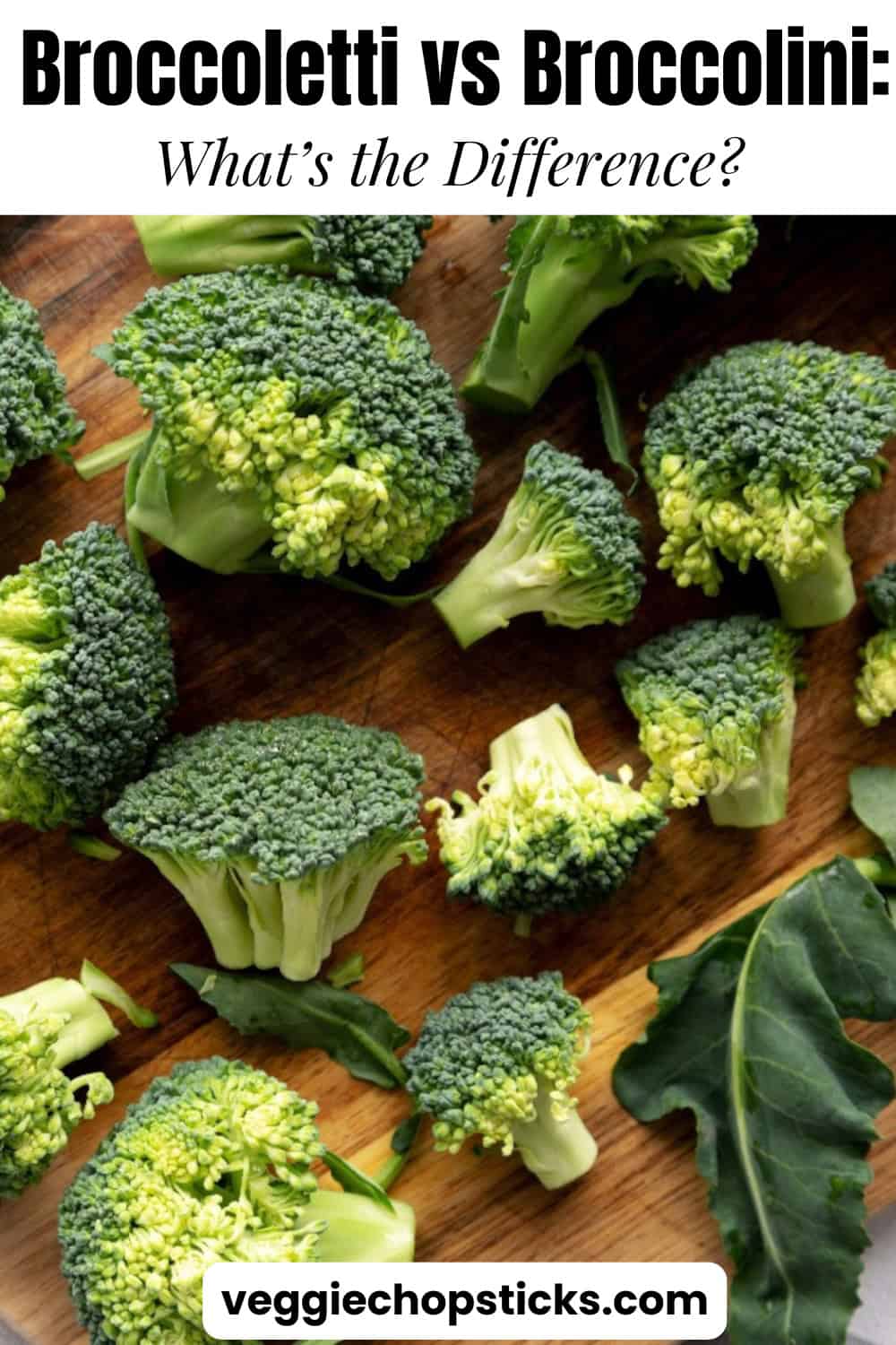 Chopped broccoli florets on a wooden board, ready for cooking.