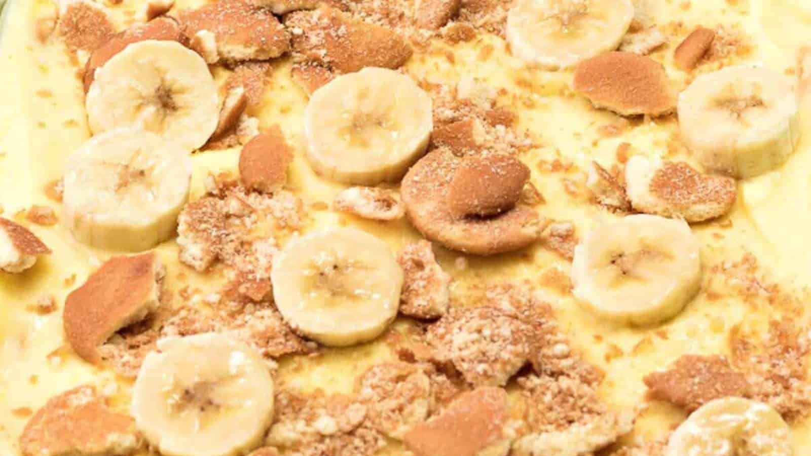 Banana pudding layered with bananas and creamy pudding.