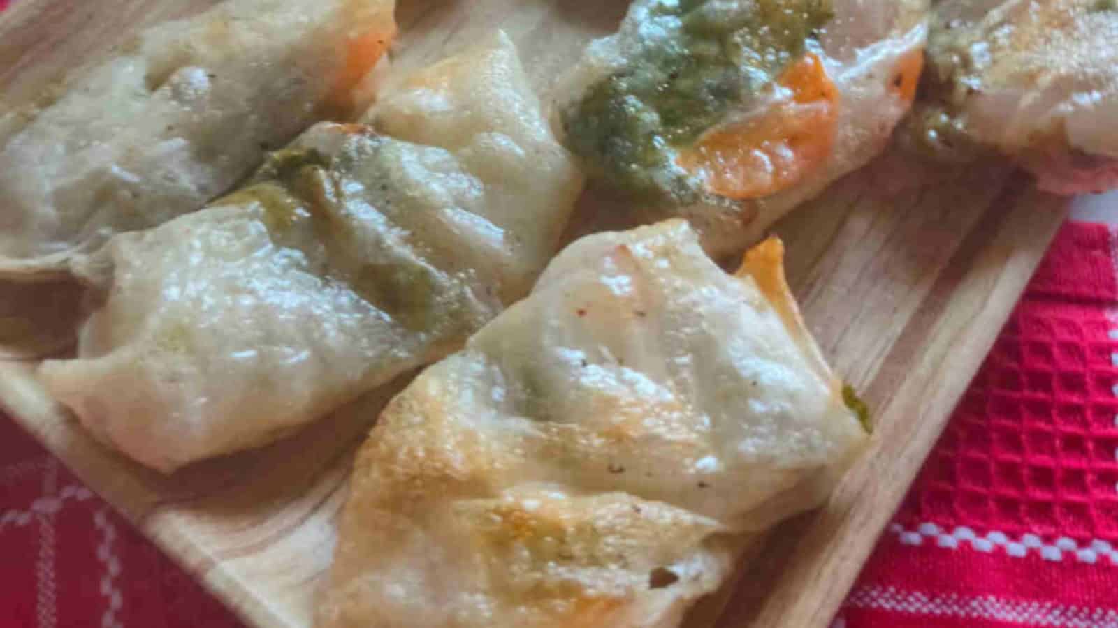 Rice paper dumplings air-fried crisp with a golden crunchy shell.