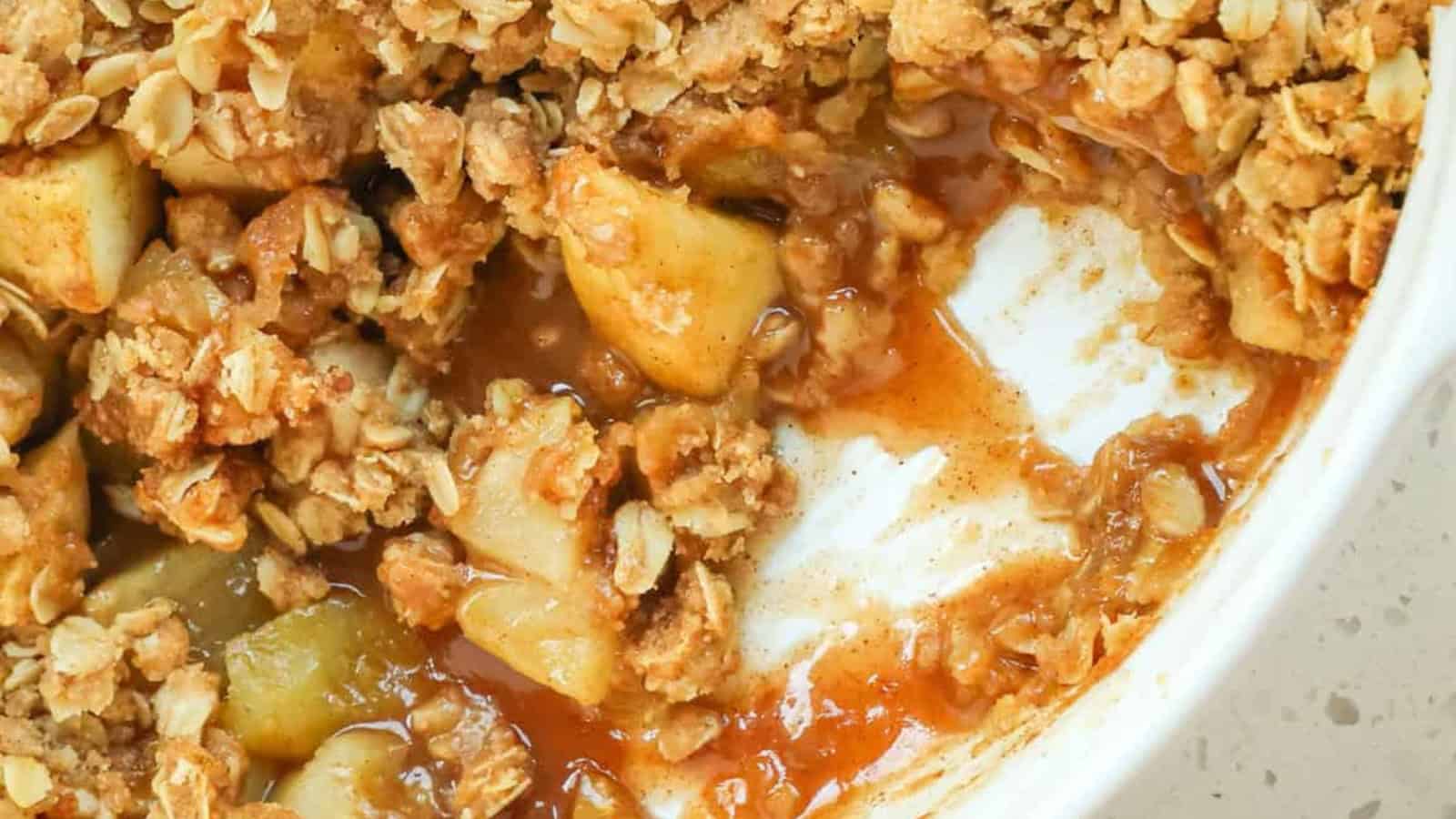 Apple crumble baked with tender apples and crisp topping.