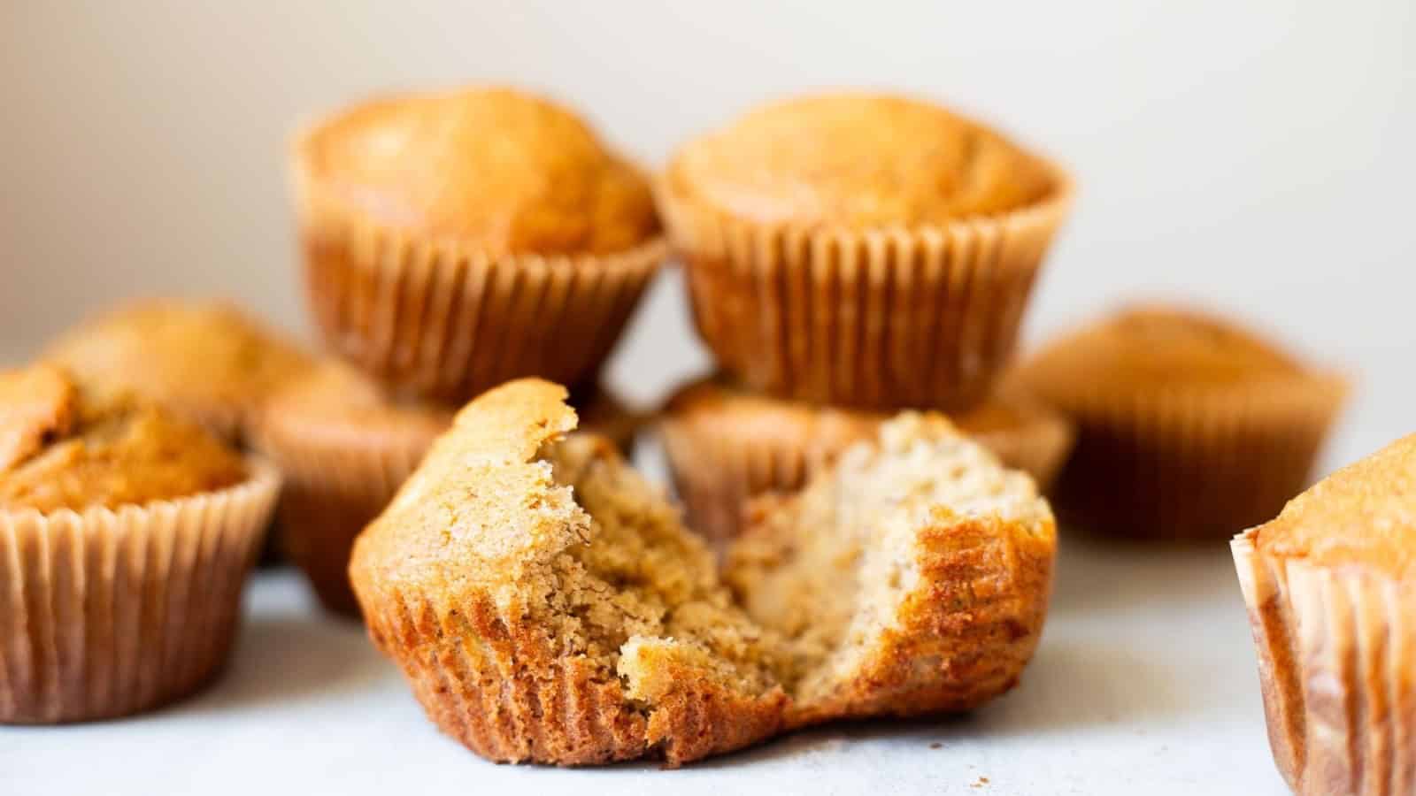 Banana muffins baked soft with sourdough discard and moist crumb.