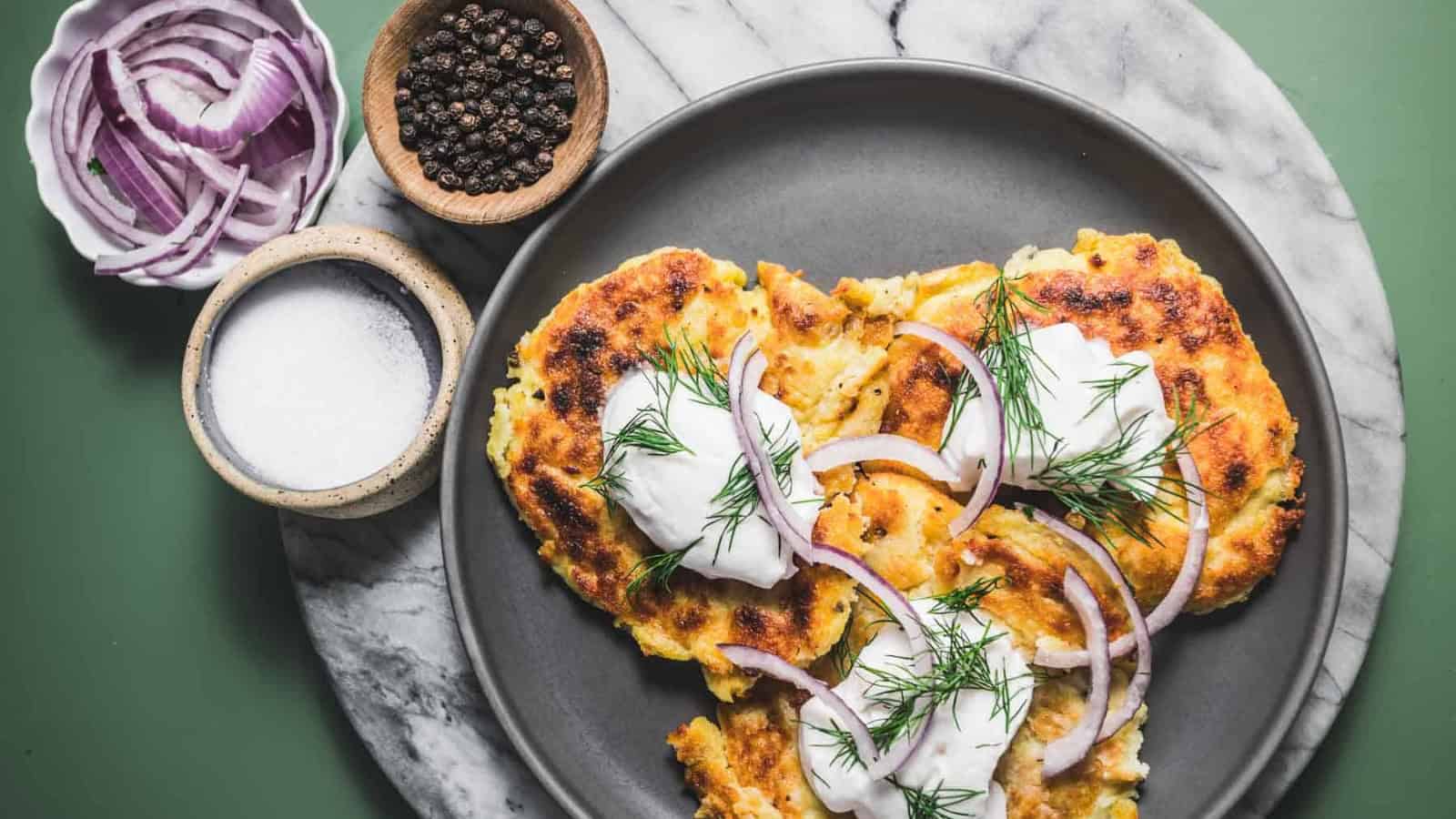 Irish potato pancakes cooked golden with crisp edges.