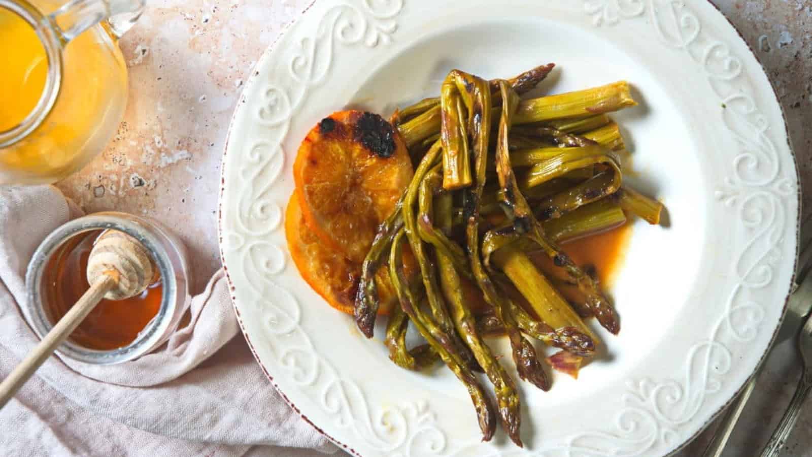 Asparagus grilled in foil packets until tender and lightly seasoned.