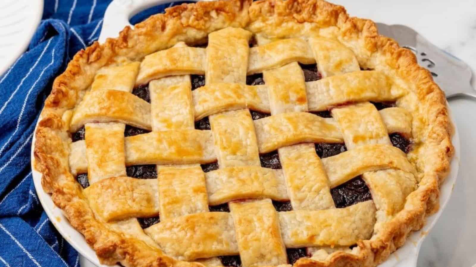 Cherry pie baked with juicy filling and flaky crust.