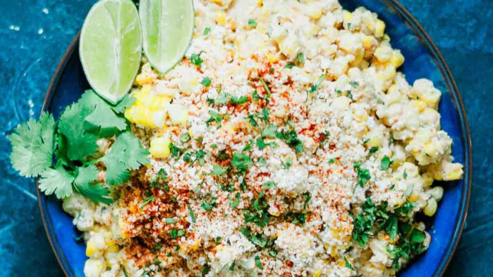 Mexican street corn salad mixed with corn, cheese, and creamy seasoning.