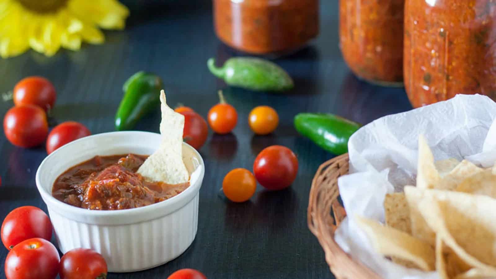 Chunky chipotle salsa with tomatoes and a smoky flavor.