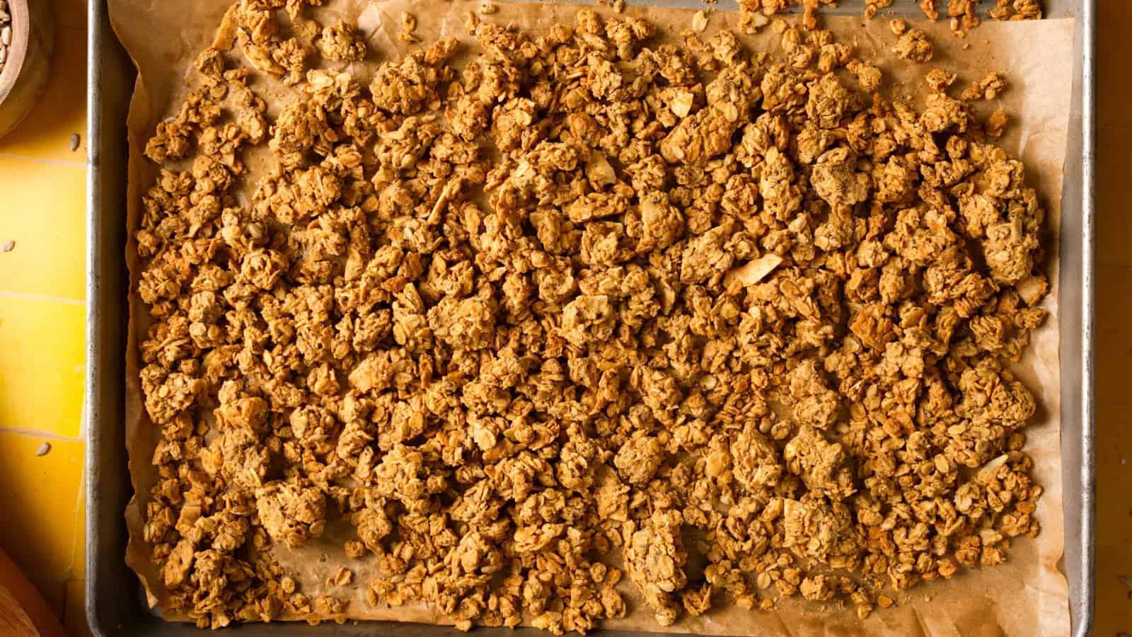 Crunchy homemade granola packed with high-protein ingredients.