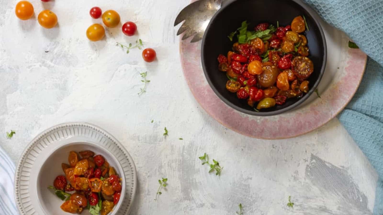 Slow-roasted tomatoes caramelized and seasoned with herbs.