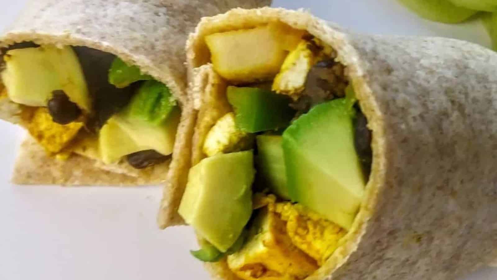 Breakfast burritos filled with high-protein ingredients and vegetables.