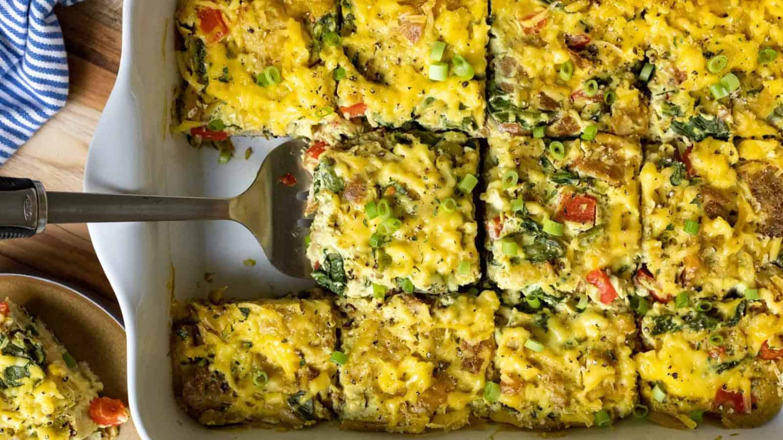 Vegan breakfast casserole loaded with vegetables and plant-based ingredients.