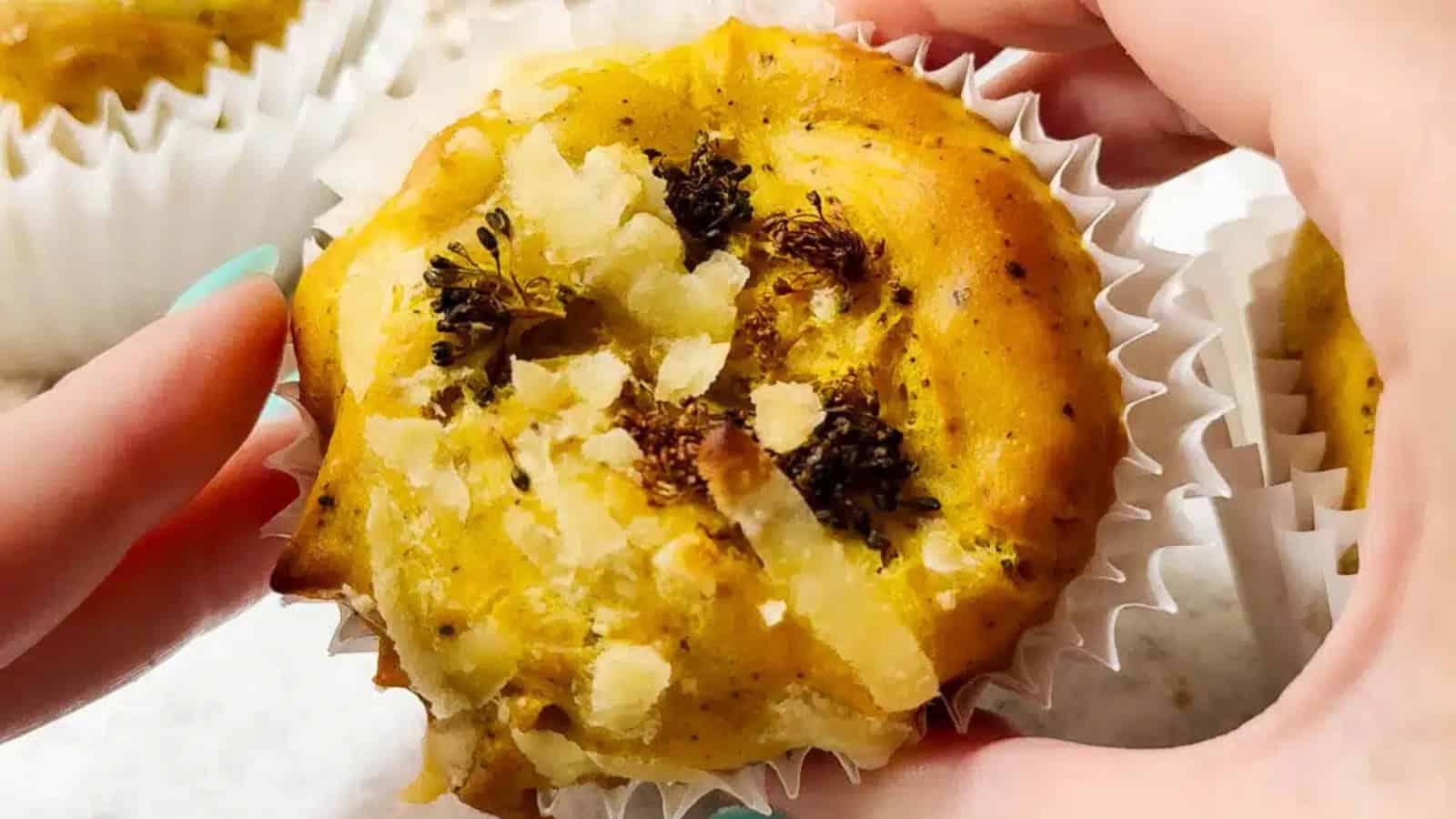 Mini vegan frittatas filled with vegetables and baked until golden.