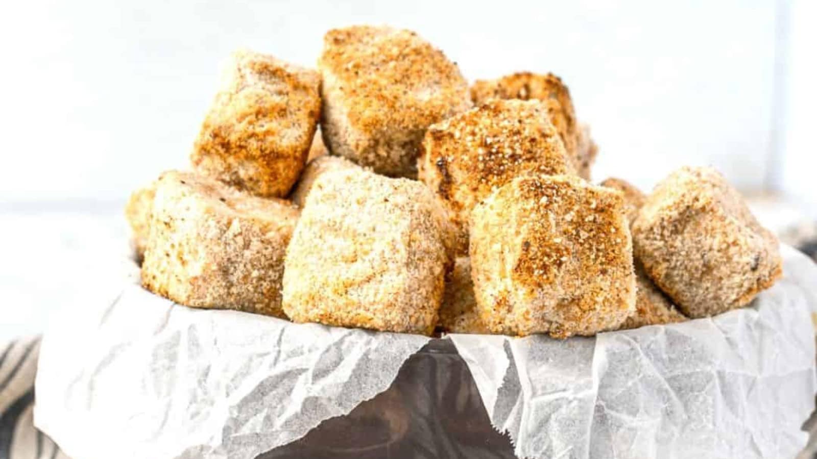 Crispy air-fried tofu bites served with creamy vegan ranch dip.