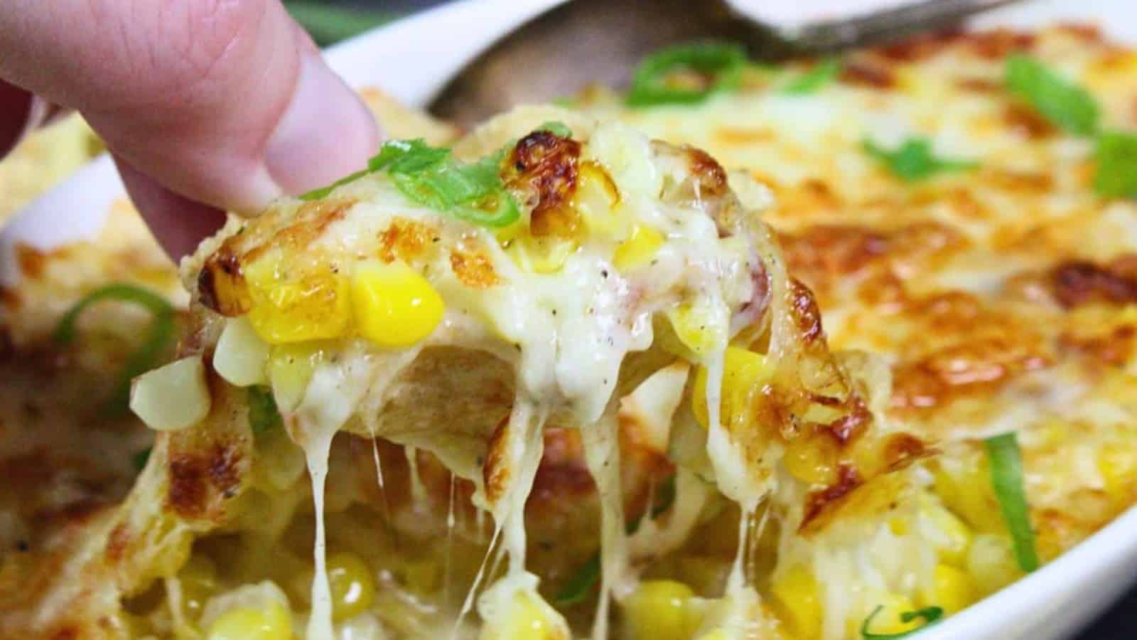 Creamy Korean corn cheese baked until golden and bubbly.
