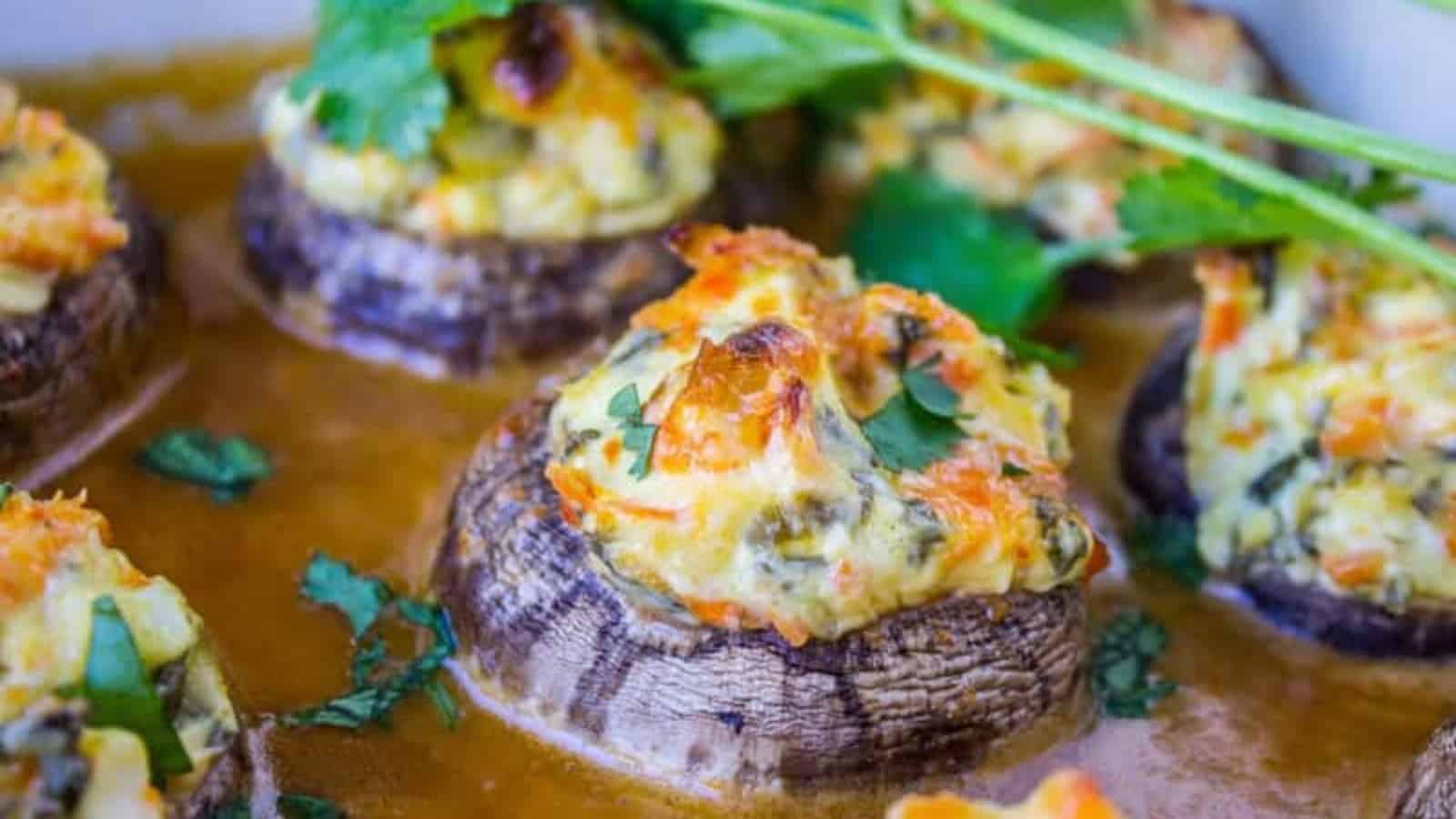 Baked mushrooms stuffed with a savory Asian-inspired filling.