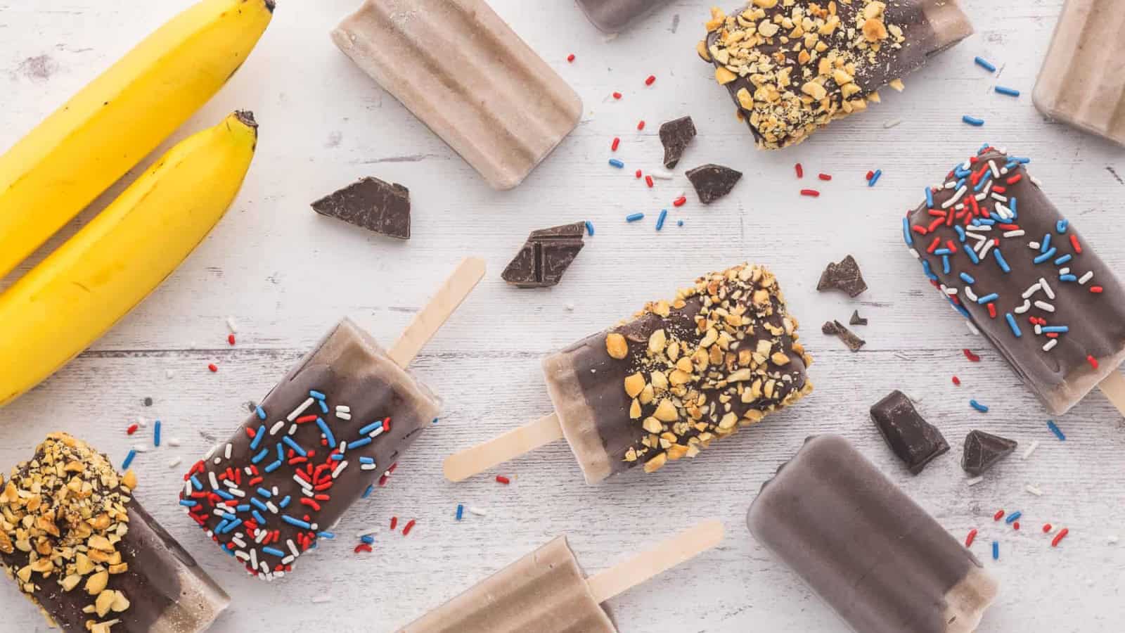 Creamy banana popsicles frozen into a refreshing treat.