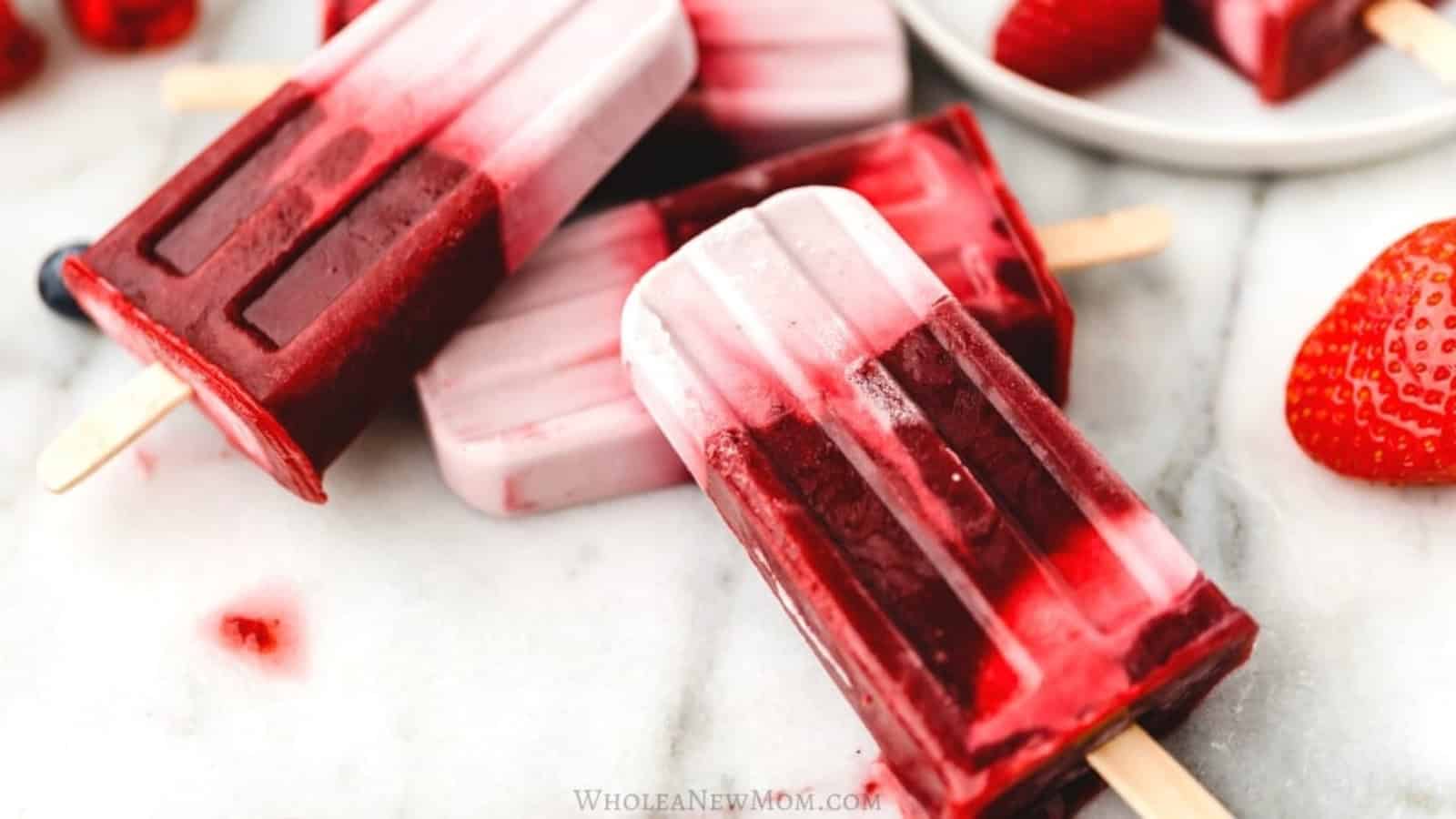 Mixed berry popsicles blended with creamy coconut milk.