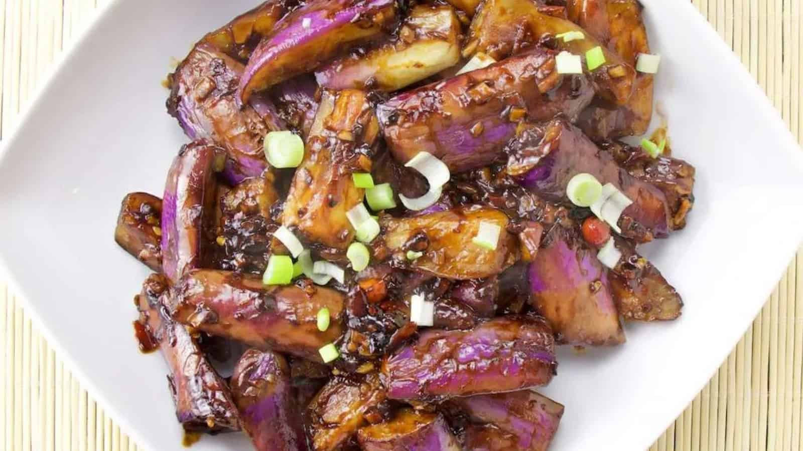 Chinese eggplant stir-fried in a bold and spicy Szechuan sauce.