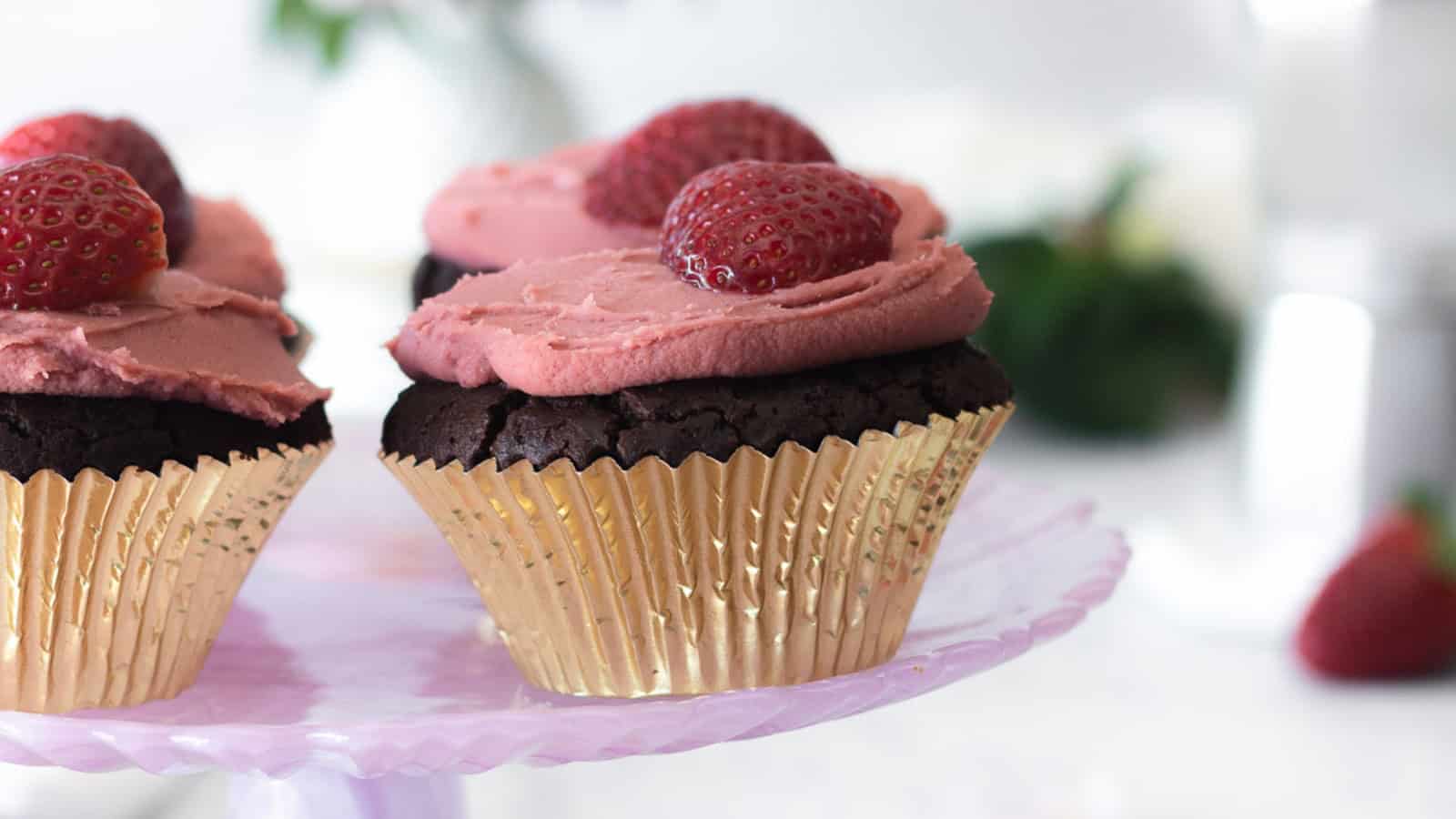 Chewy dark chocolate mochi cupcakes with a rich chocolate flavor.