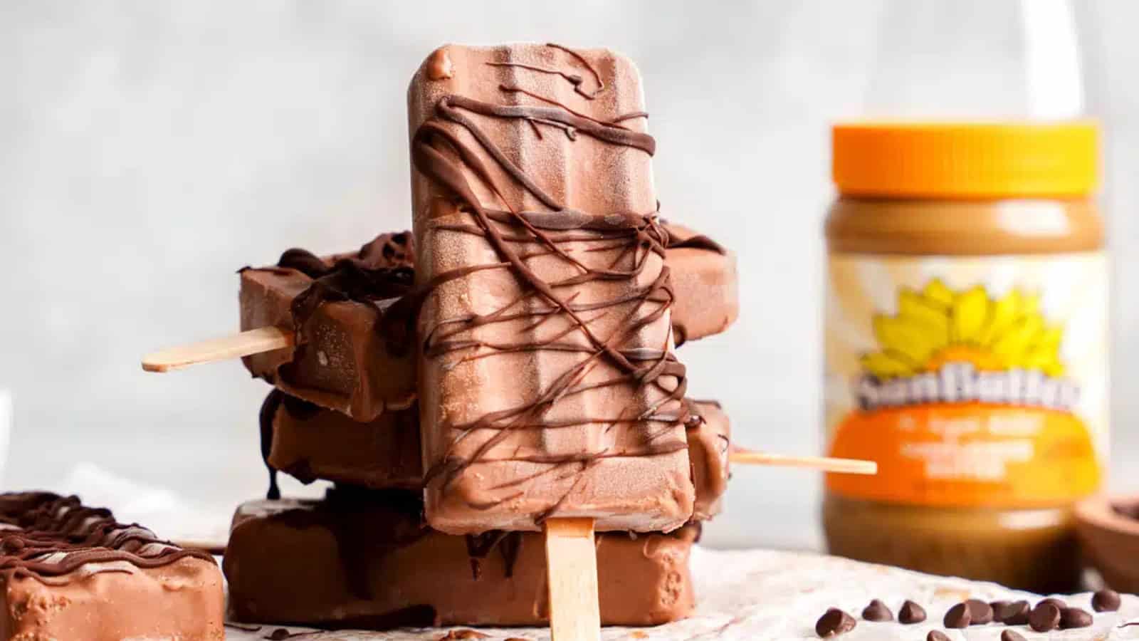 Rich homemade chocolate fudgesicles with a smooth, creamy texture.