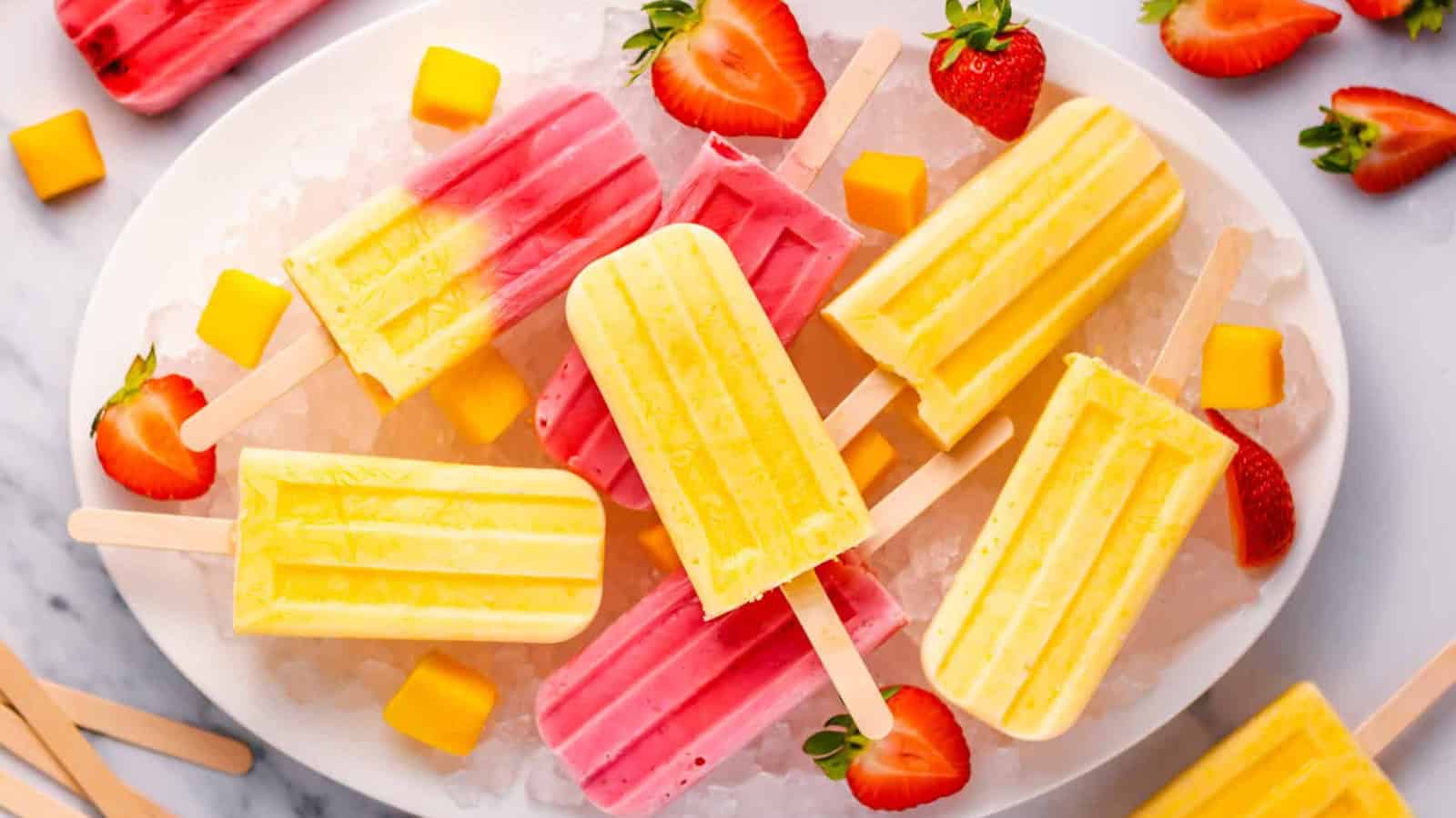 Homemade mango popsicles made with ripe mangoes.