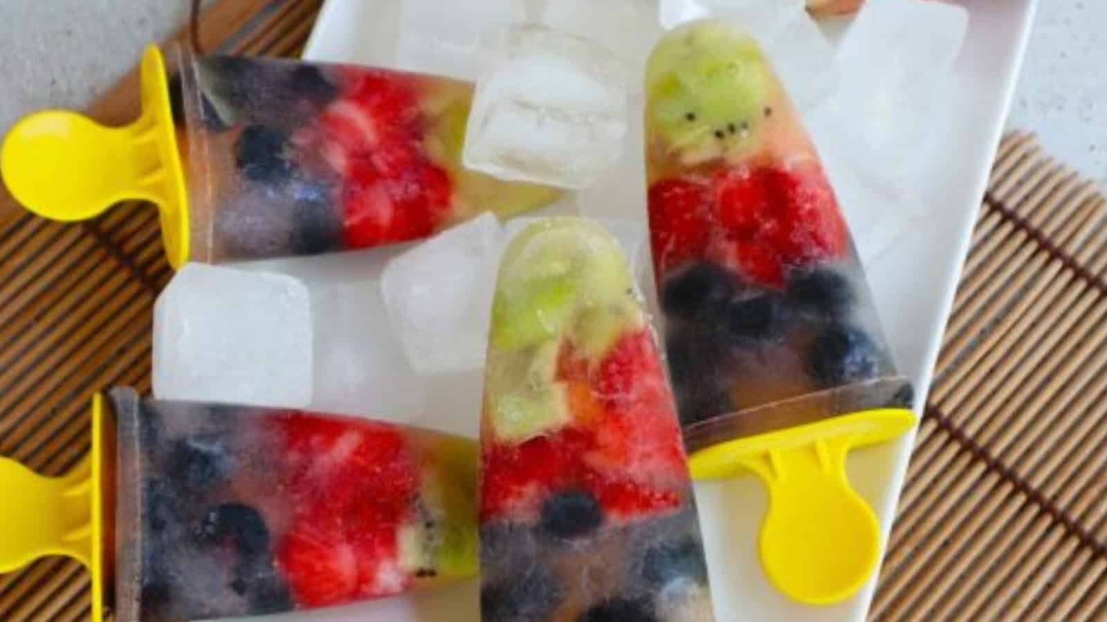 Refreshing fruit popsicles made with coconut water and fresh fruit.