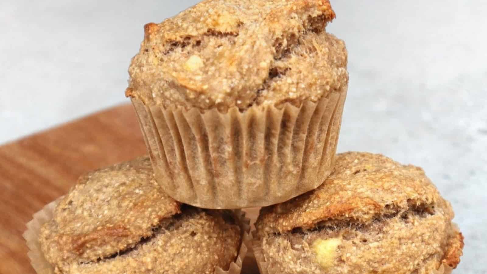 Tender banana muffins made with wholesome oatmeal flour.