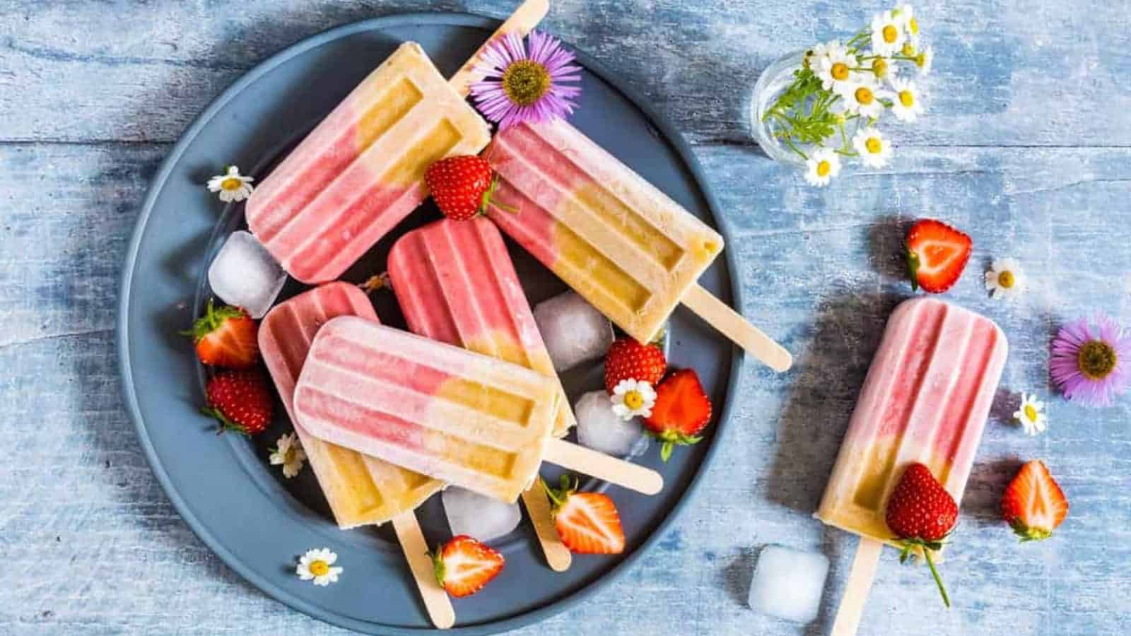 Homemade strawberry popsicles bursting with fresh berry flavor.