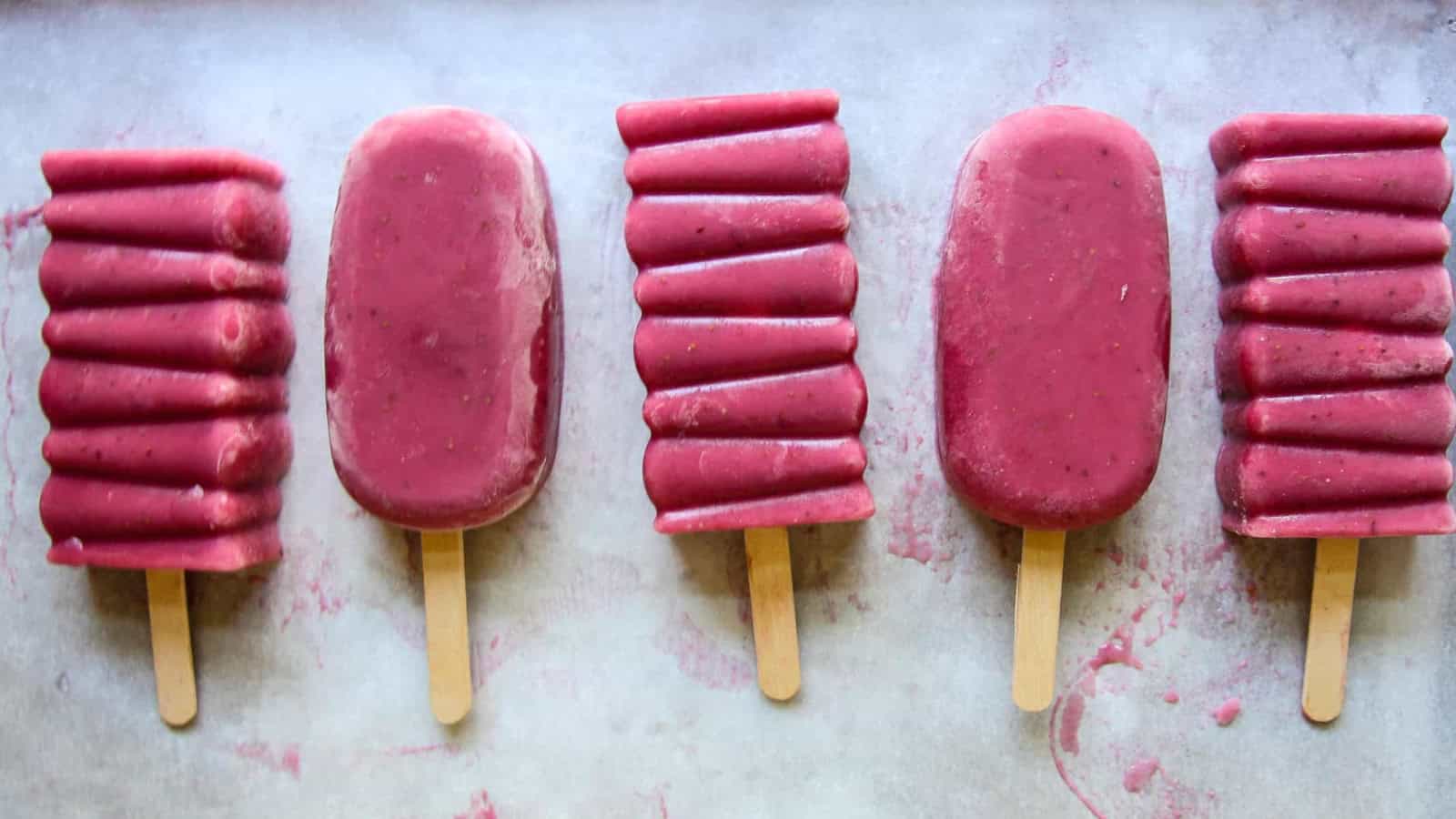 Naturally sweet strawberry popsicles made without added sugar.