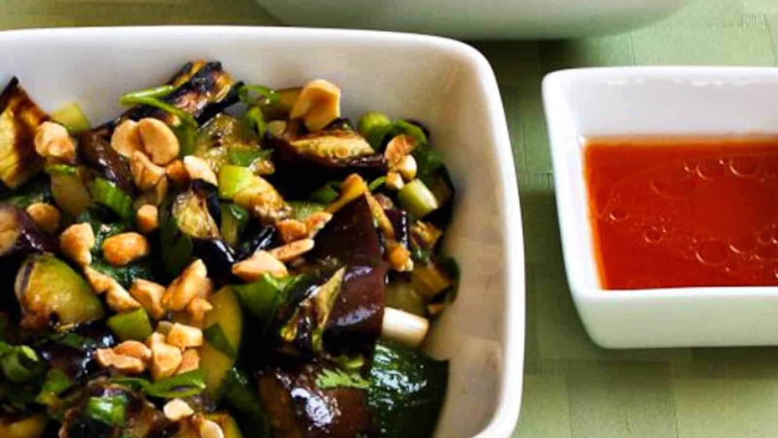 Grilled eggplant seasoned with a spicy blend of herbs and spices.