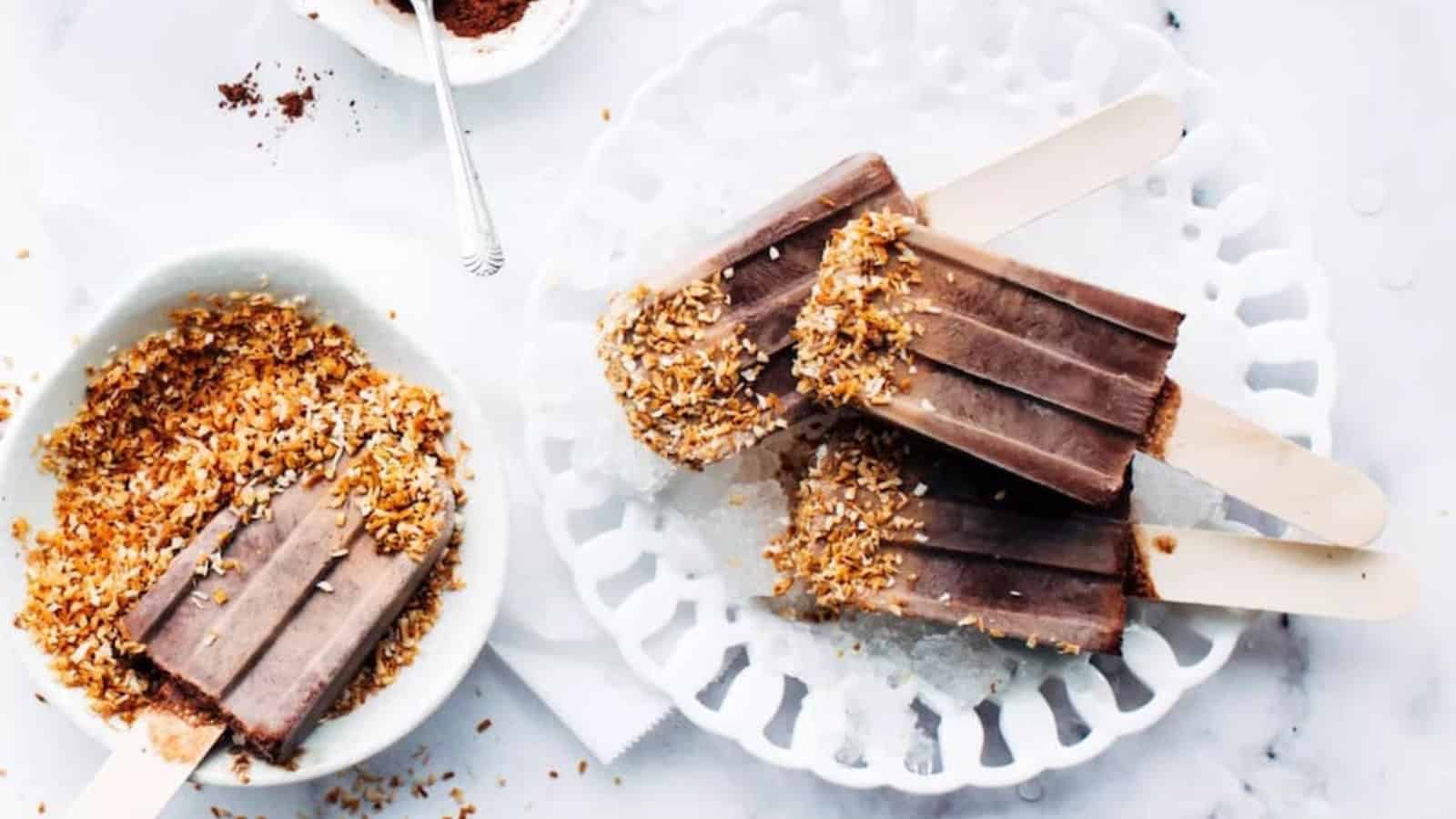 Creamy chocolate fudgesicles made with four simple ingredients.