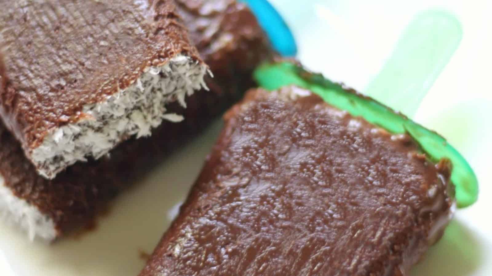 Creamy vegan coconut fudgesicles with a rich chocolate flavor.