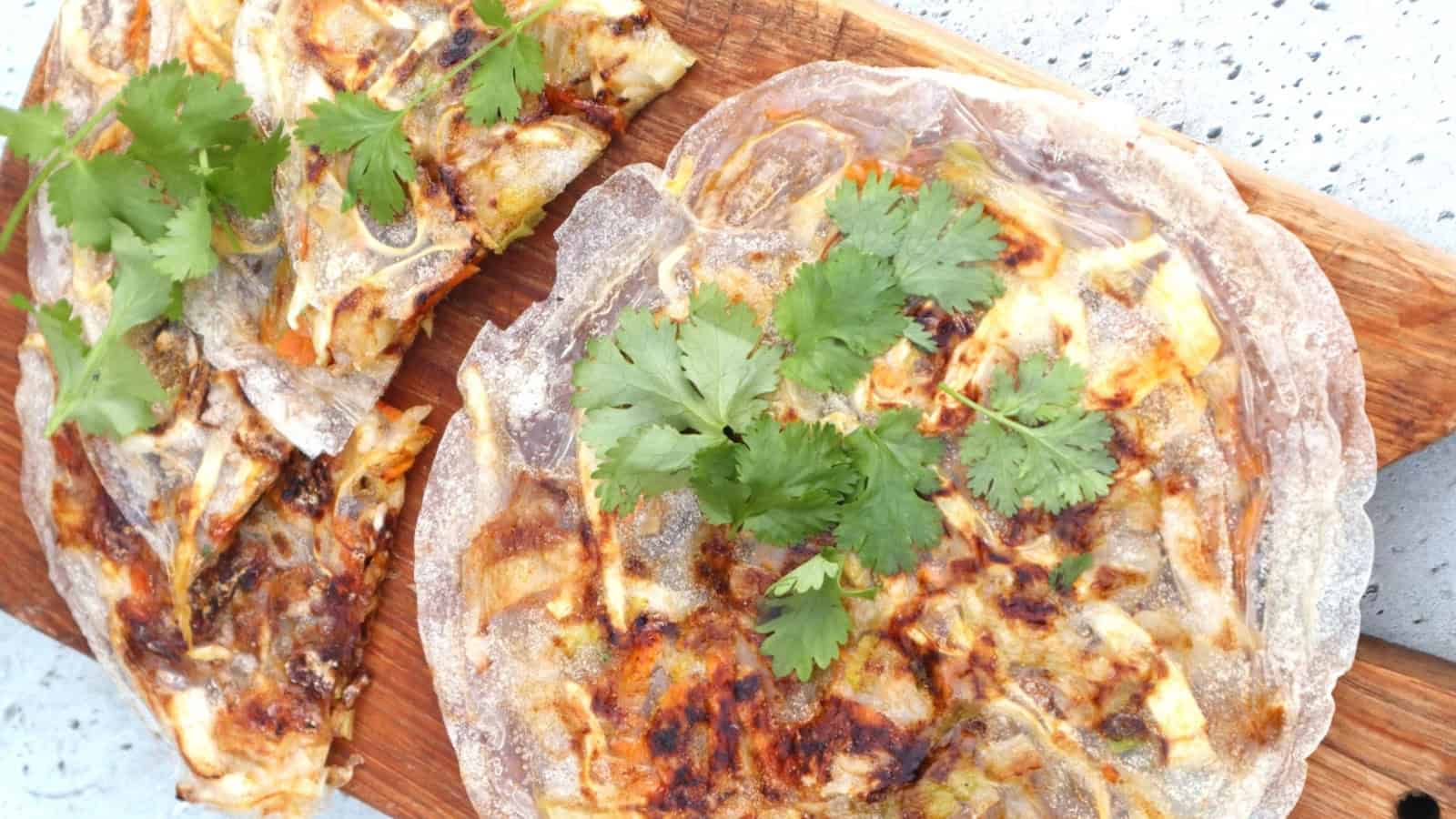 Crispy vegetable pancakes made with rice paper and fresh vegetables.
