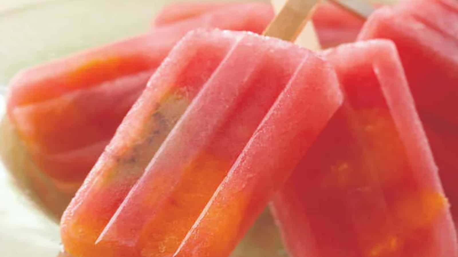 Fresh watermelon popsicles frozen into a cool summer treat.