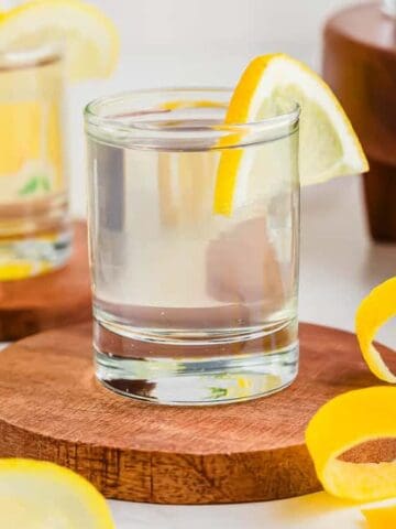 White tea shot served in a shot glass.