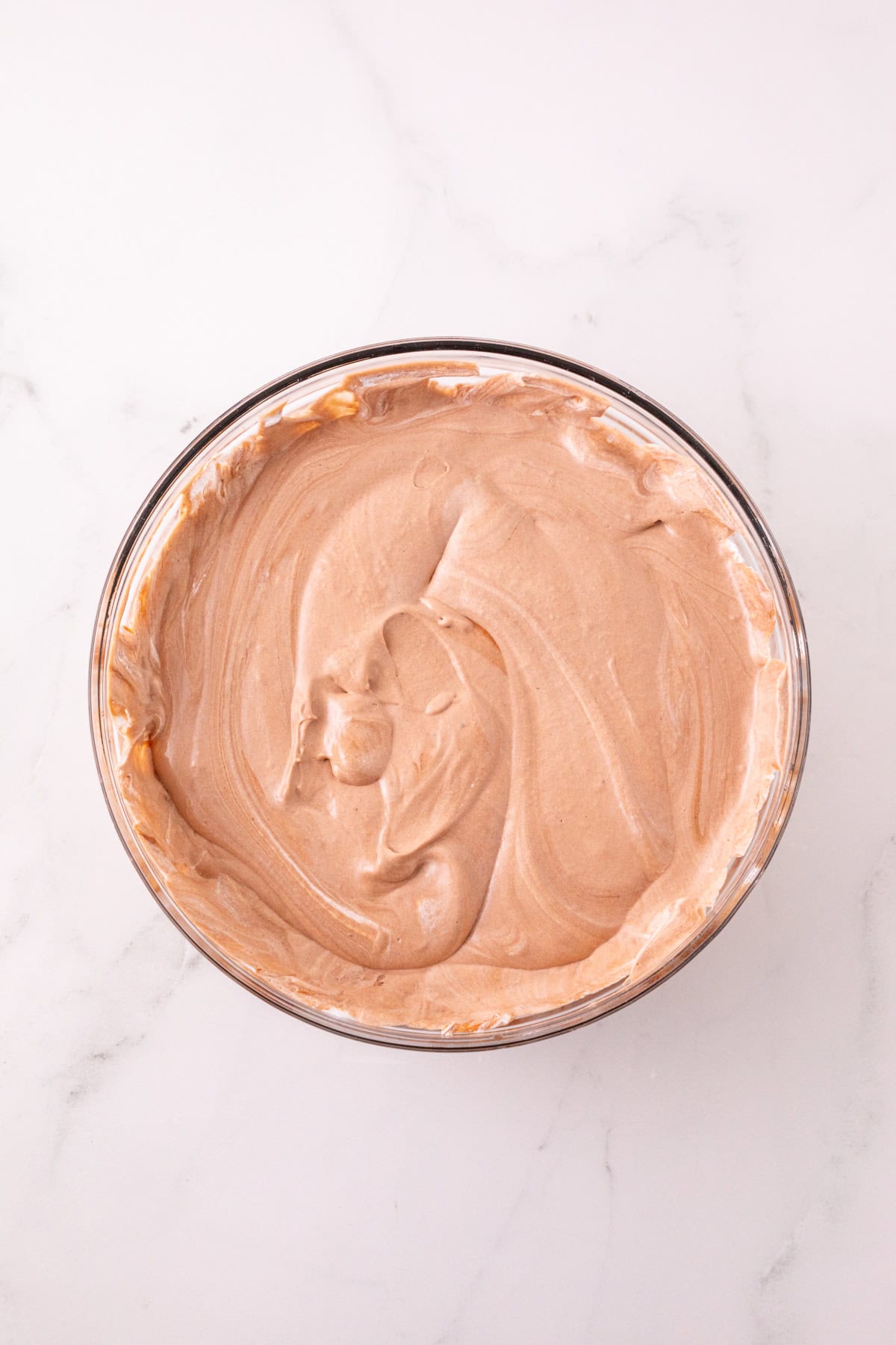 Creamy chocolate pudding mixture after folding in Cool Whip.